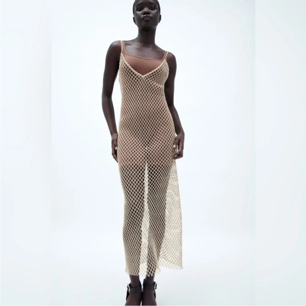 Zara khaki and metallic net cover-up